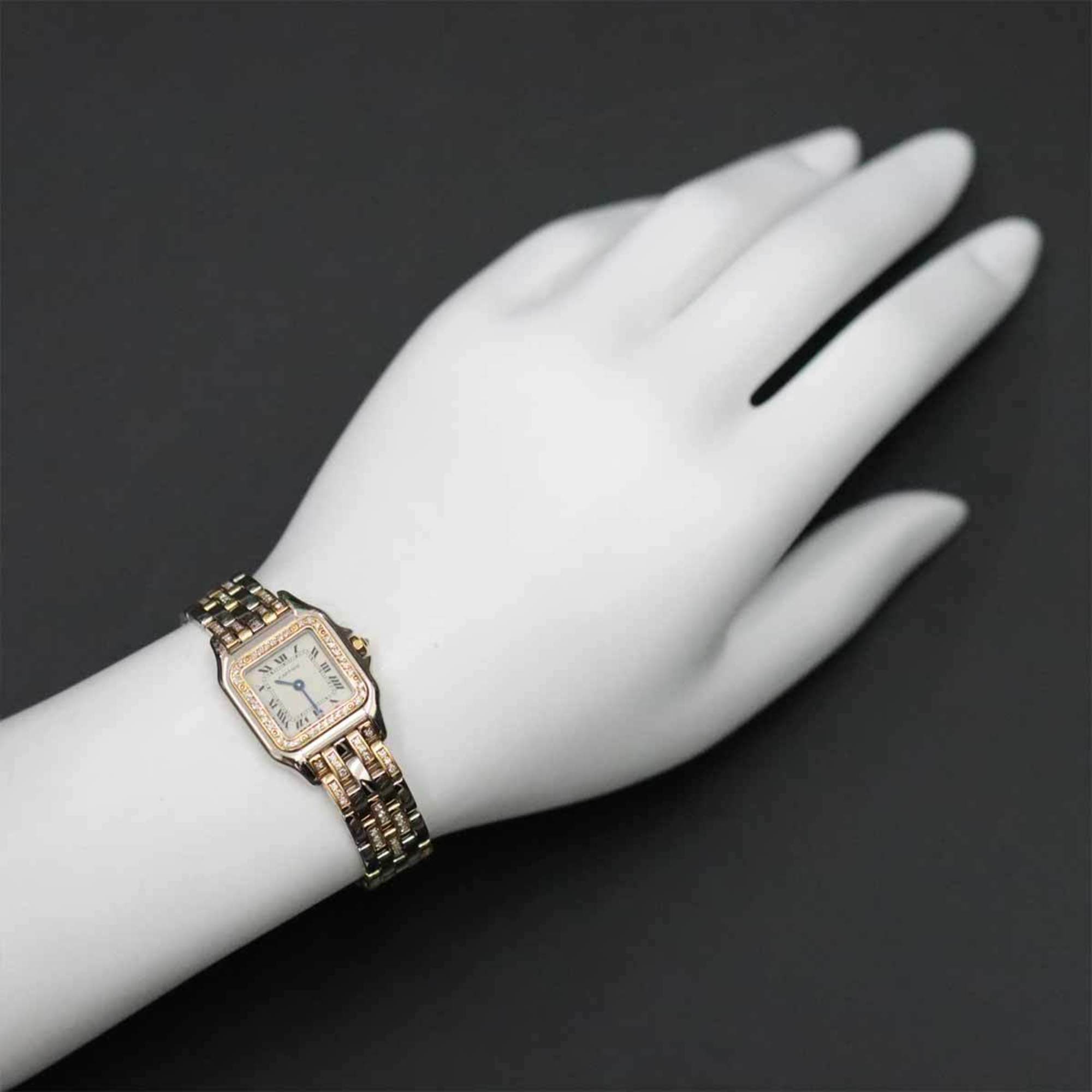 Cartier Panthere SM Combi WF3051FH Ladies' Watch Diamond Bezel Bracelet Ivory K18YG Yellow Gold Quartz