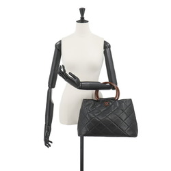 CHANEL Matelasse Wood-look Plastic Handle Hand Bag Leather Black Coco Mark