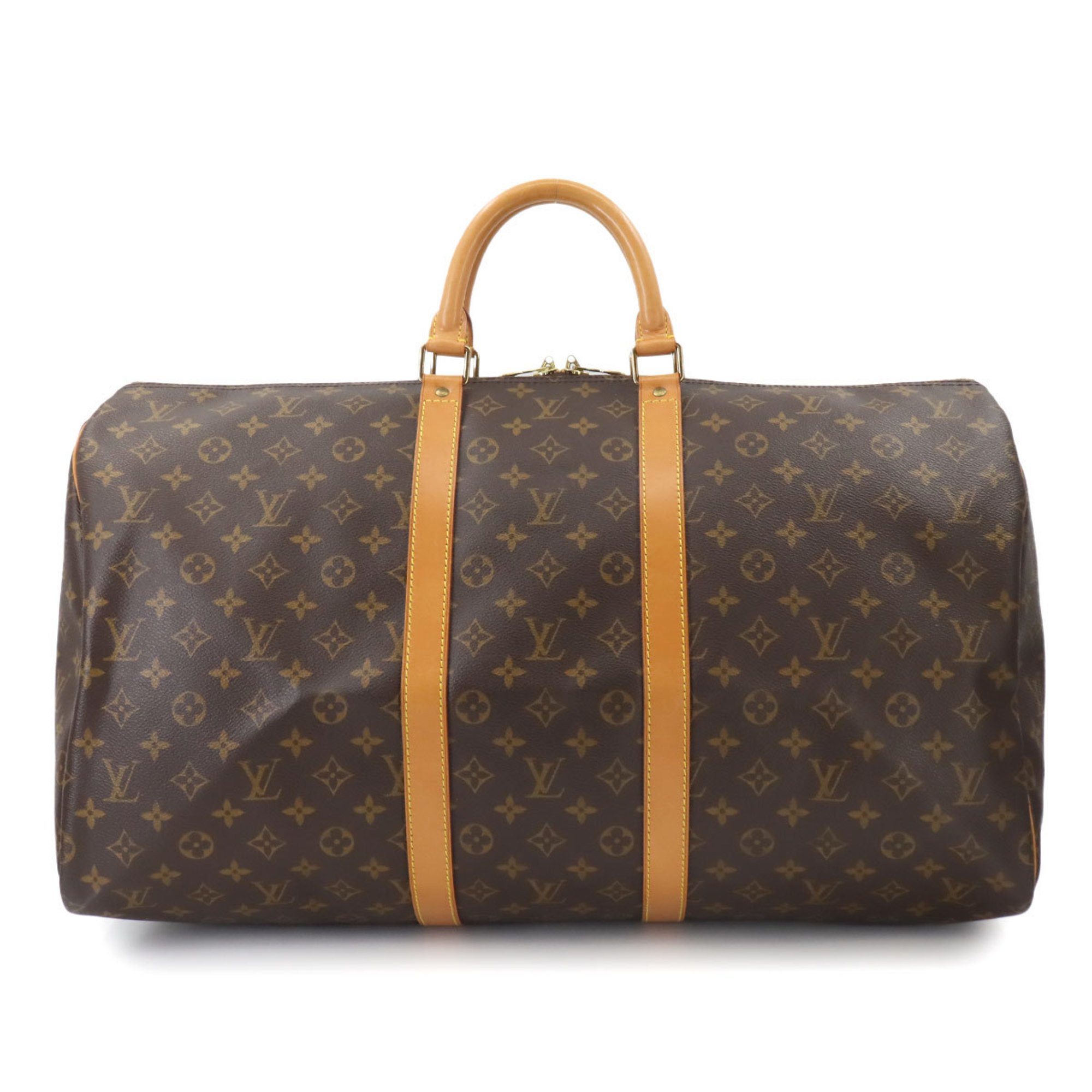 Louis Vuitton Monogram Keepall 55 Boston Bag Brown M41424 Gold Hardware