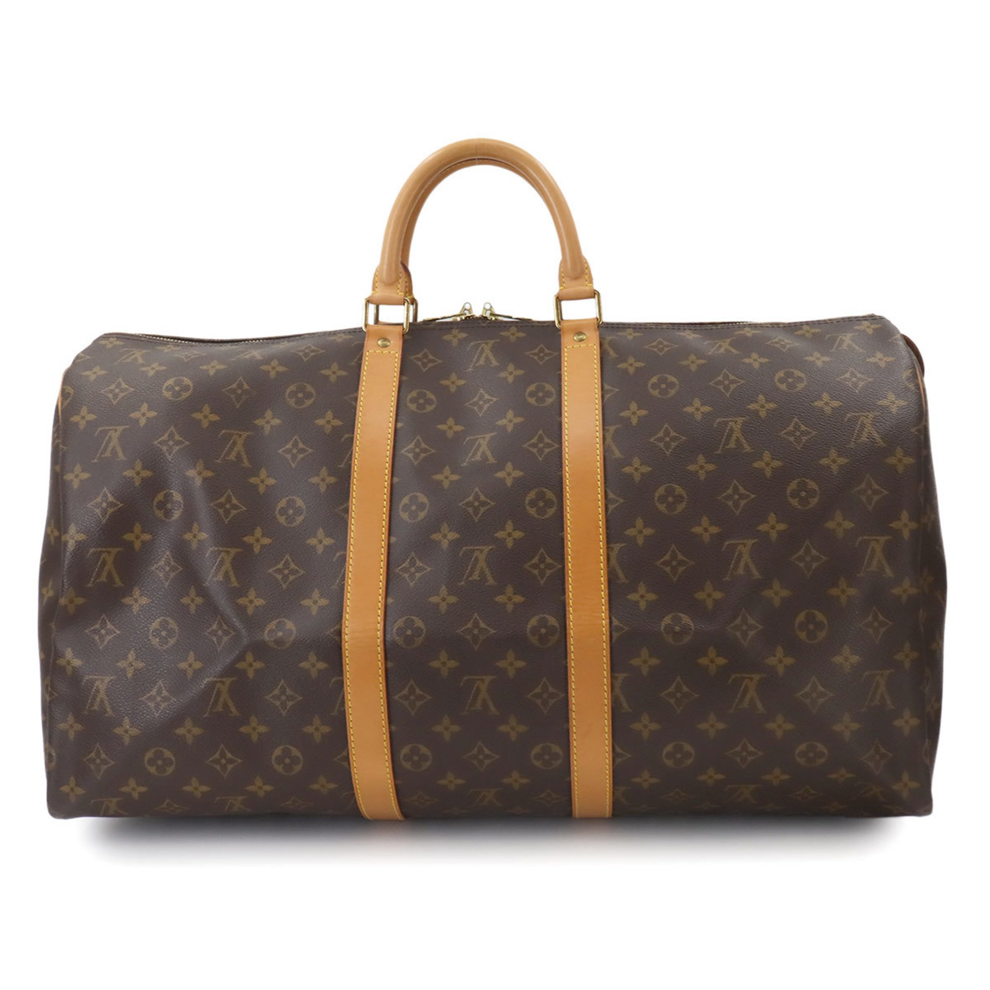 Louis Vuitton Monogram Keepall 55 Boston Bag Brown M41424 Gold Hardware