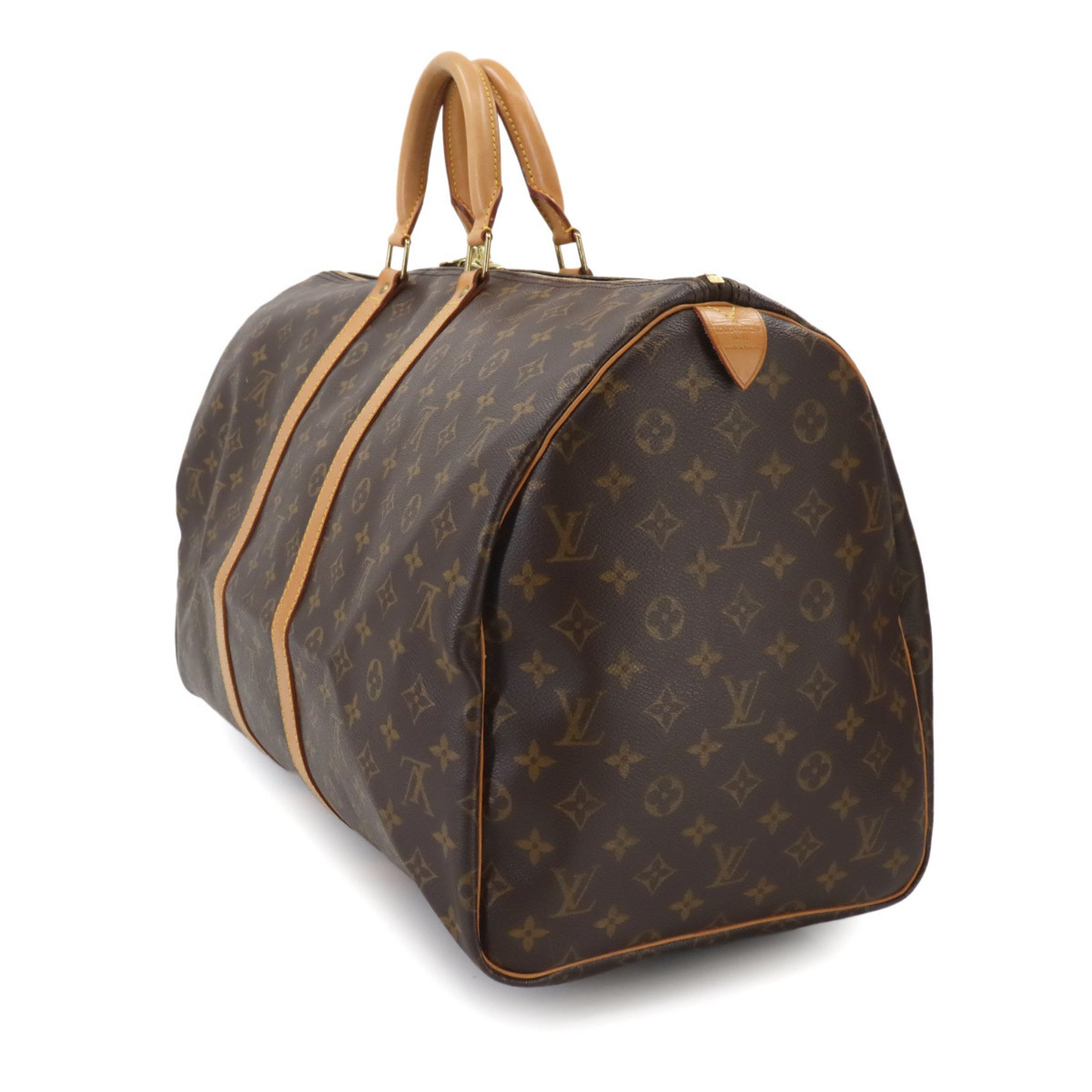 Louis Vuitton Monogram Keepall 55 Boston Bag Brown M41424 Gold Hardware