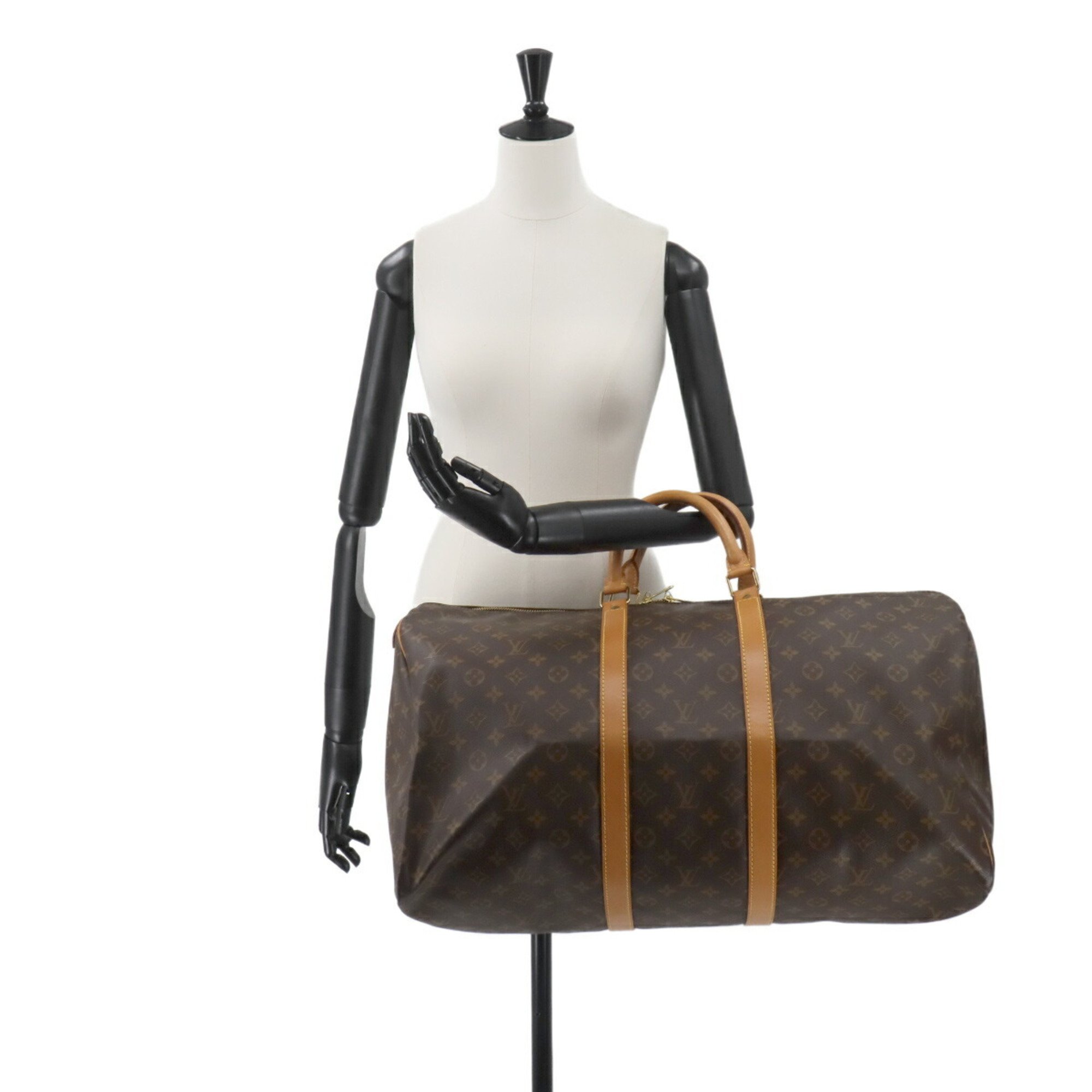 Louis Vuitton Monogram Keepall 55 Boston Bag Brown M41424 Gold Hardware