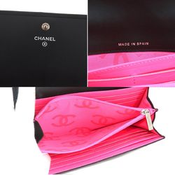 CHANEL Cambon Line Bi-fold Long Wallet Leather Enamel Black A50077 Coco Mark Silver Hardware