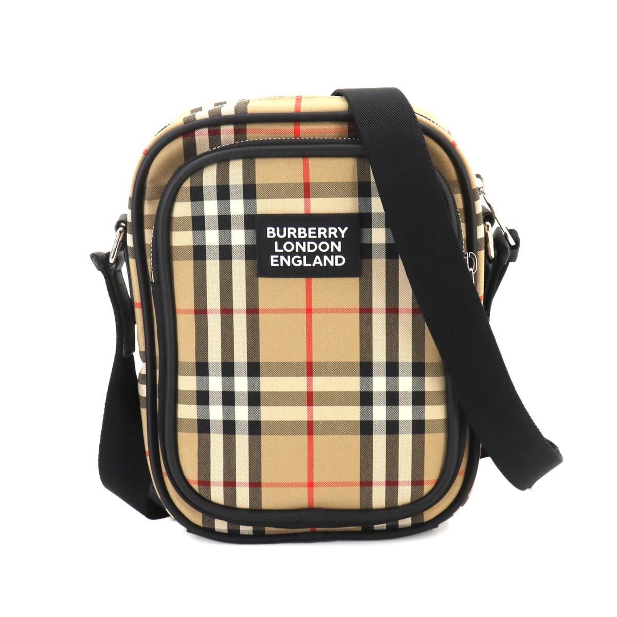 Burberry Check Shoulder Bag Canvas Leather Beige Black