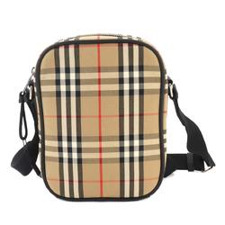 Burberry Check Shoulder Bag Canvas Leather Beige Black