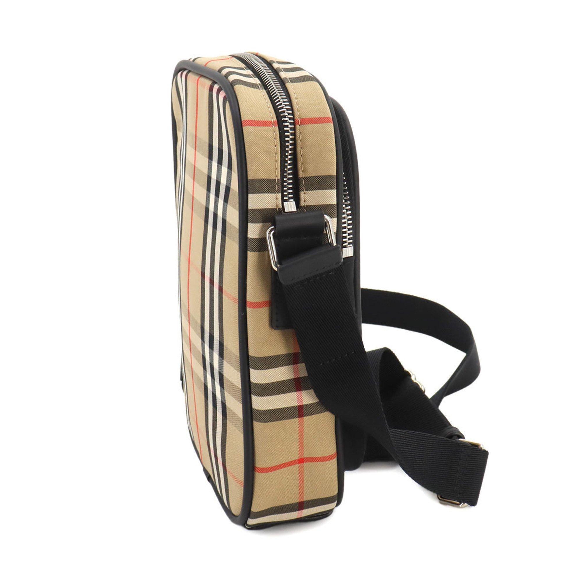 Burberry Check Shoulder Bag Canvas Leather Beige Black