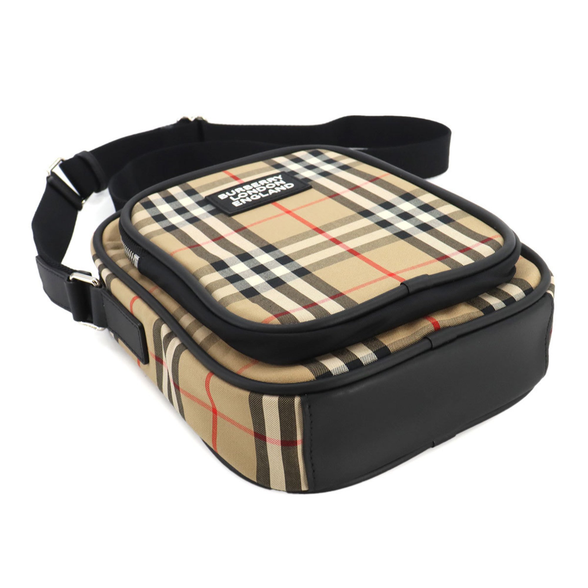 Burberry Check Shoulder Bag Canvas Leather Beige Black