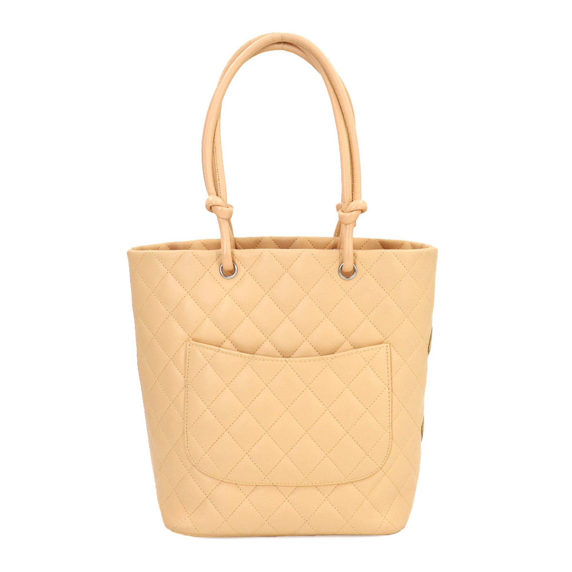 CHANEL Cambon Line Medium Tote, Leather, Beige, Orange, A25167, Silver Hardware