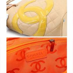 CHANEL Cambon Line Medium Tote, Leather, Beige, Orange, A25167, Silver Hardware