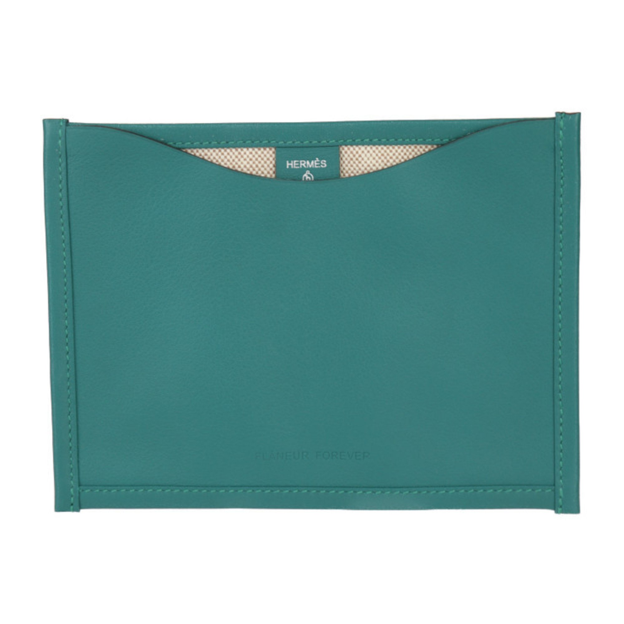 HERMES FLANEUR FOREVER Petit H Pouch - Swift leather, green, beige, flat pouch, passport case, pass case