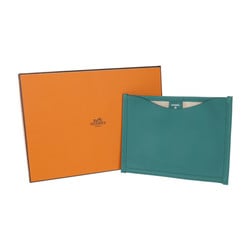 HERMES FLANEUR FOREVER Petit H Pouch - Swift leather, green, beige, flat pouch, passport case, pass case