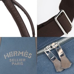 HERMES Hermes Sac de Pansage Groom Backpack Rucksack/Daypack - Toile Chevron Bridle Leather Blue Navy Foo Orange Brown