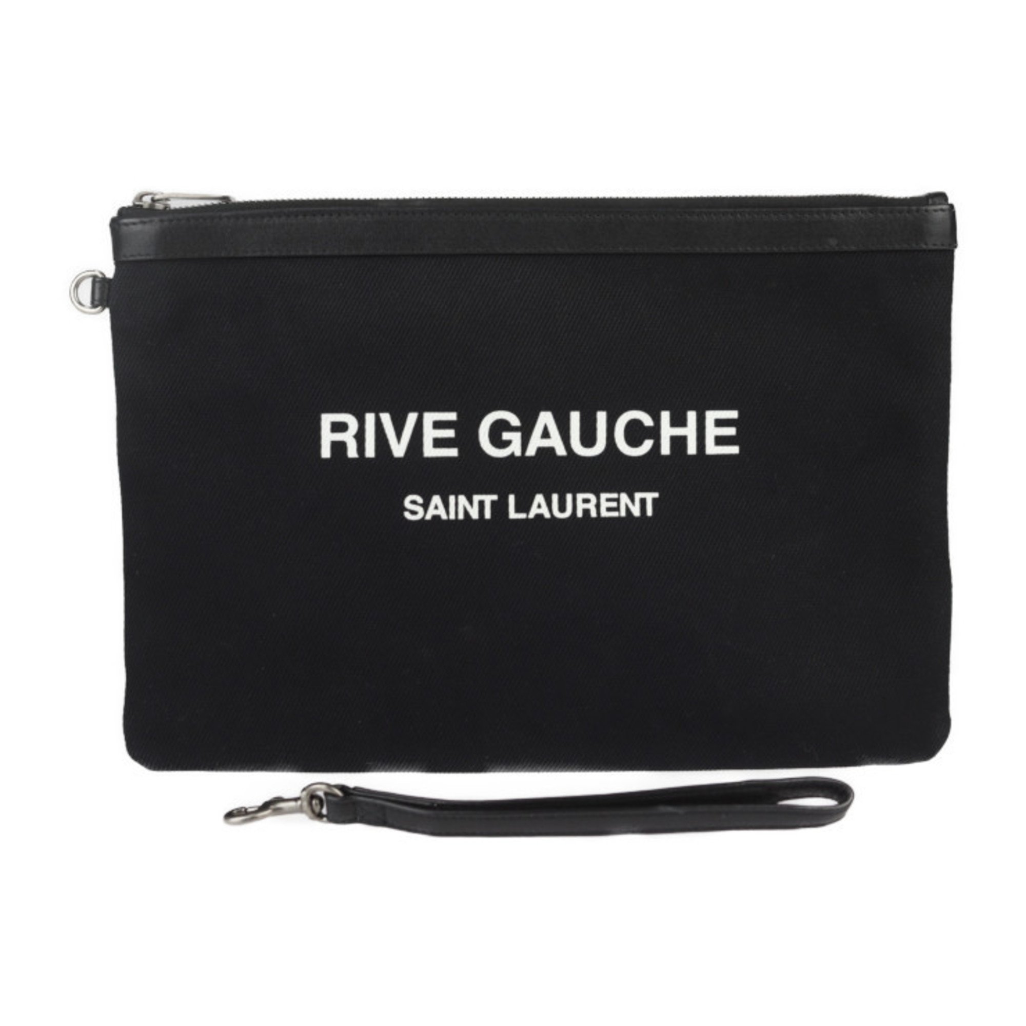 Yves Saint Laurent SAINT LAURENT PARIS Saint Laurent Paris RIVE GAUCHE Second Bag 581369 Canvas Leather Black Wristlet Clutch Pouch