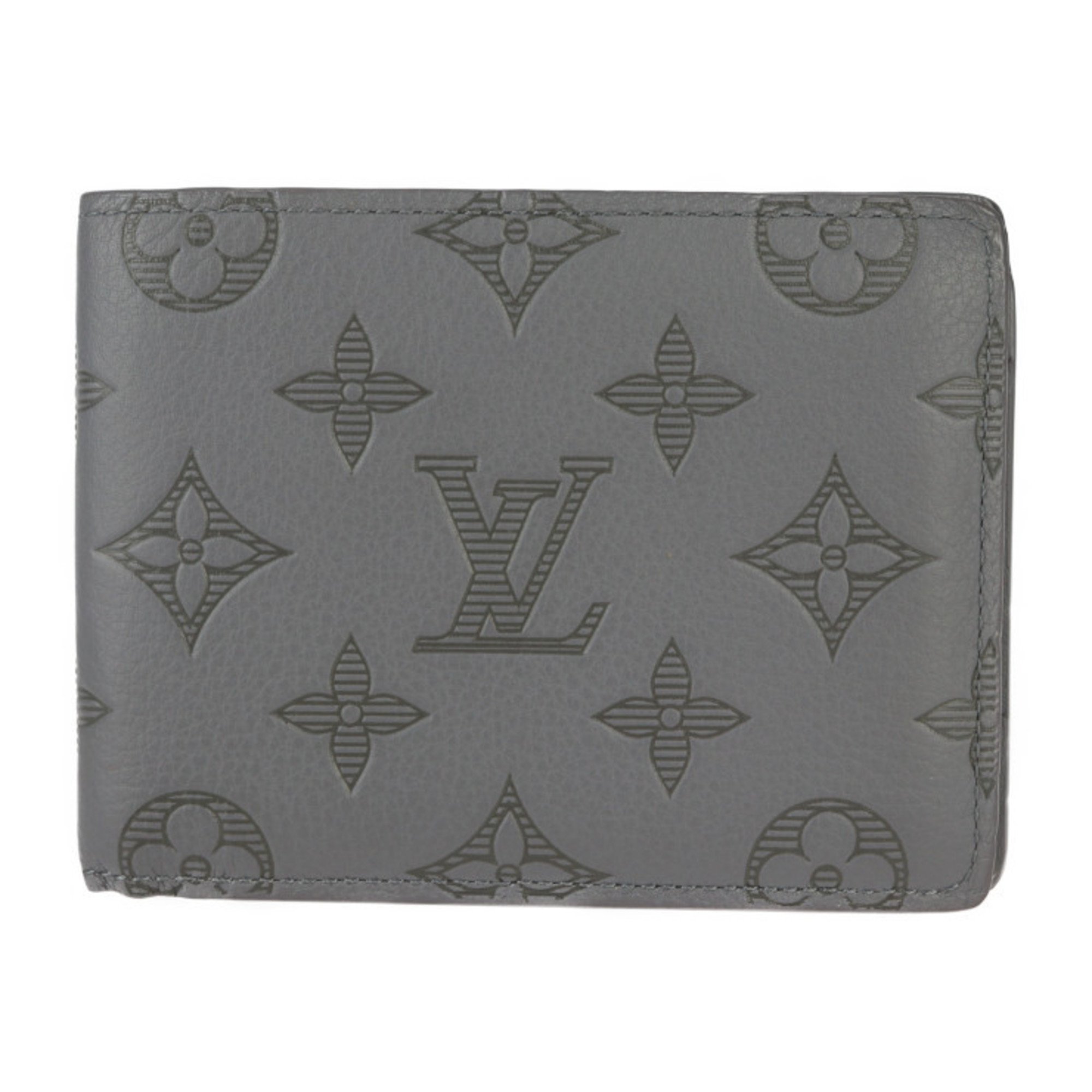 LOUIS VUITTON Louis Vuitton Portefeuille Multiple Monogram Shadow Bi-fold Wallet M81383 Leather Gray Billfold