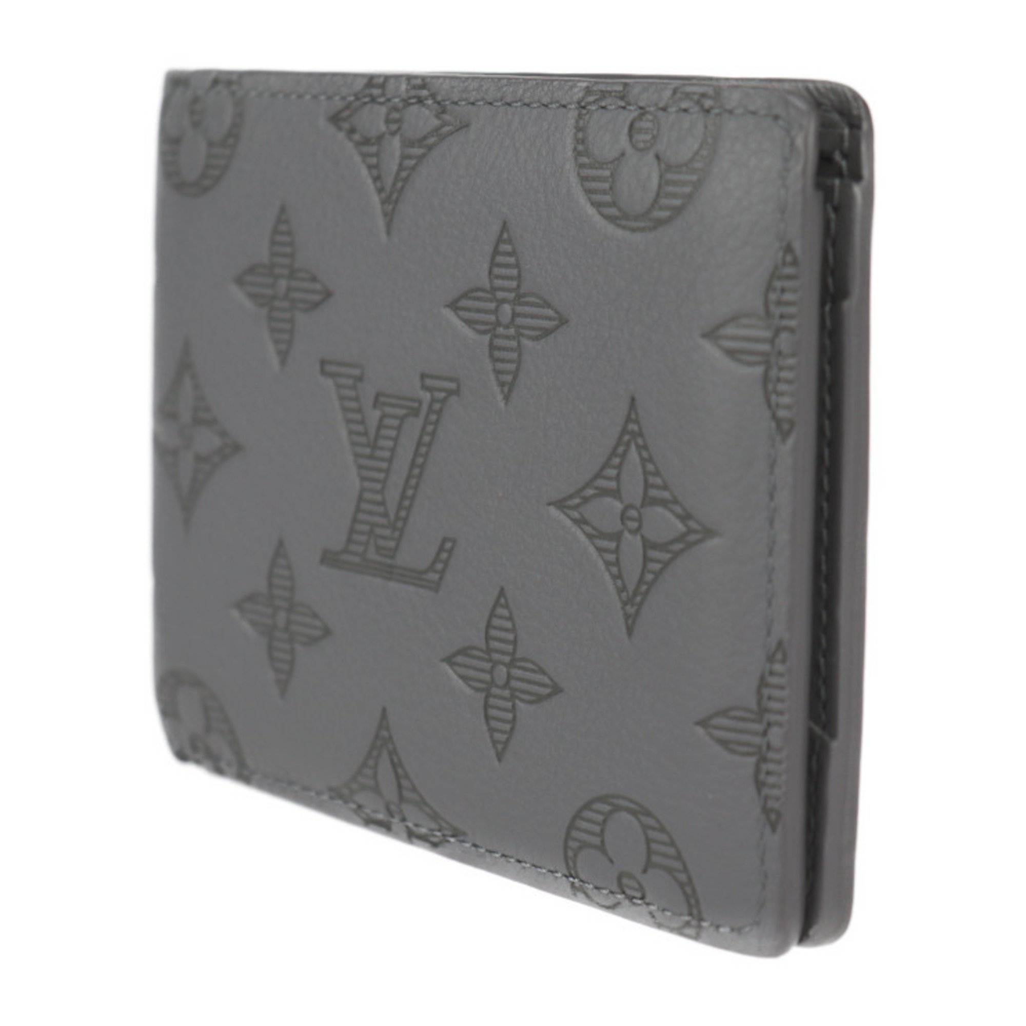 LOUIS VUITTON Louis Vuitton Portefeuille Multiple Monogram Shadow Bi-fold Wallet M81383 Leather Gray Billfold