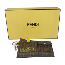 FENDI Pocket Charm Bag 7AR759 Leather Beige x Brown Yellow Zucca Pattern Belt Pouch