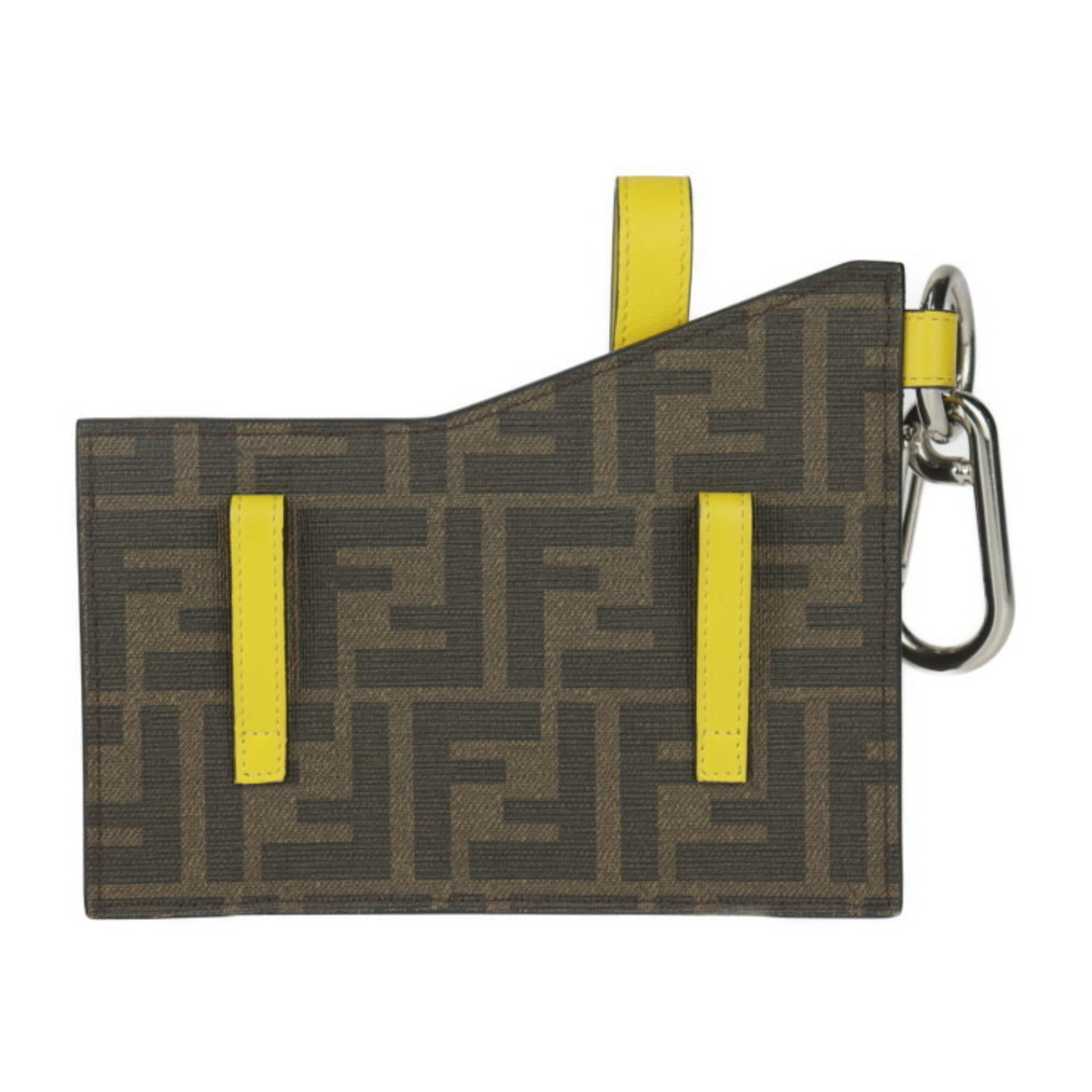 FENDI Pocket Charm Bag 7AR759 Leather Beige x Brown Yellow Zucca Pattern Belt Pouch