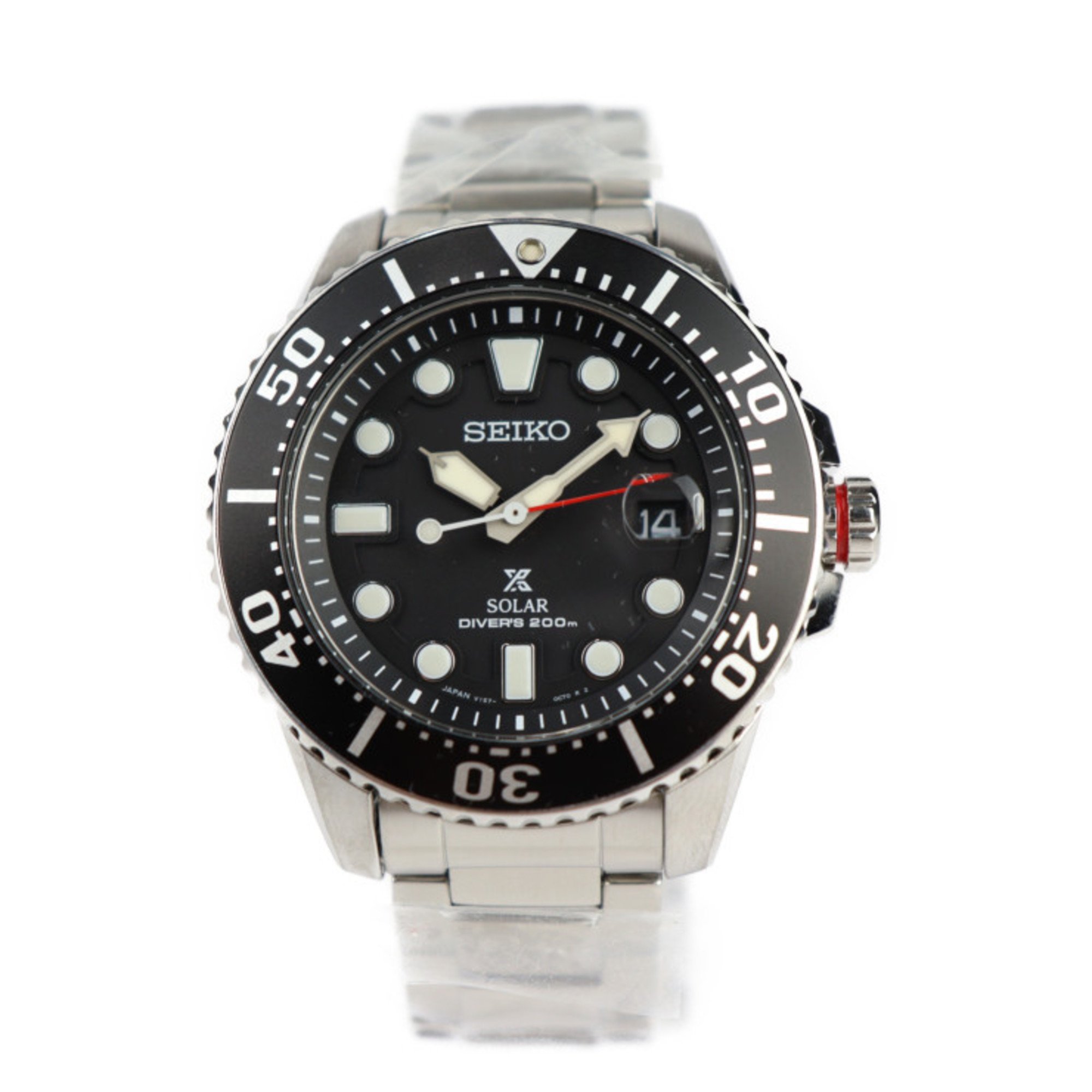 SEIKO PROSPEX Diver Scuba Watch SBDJ017 Stainless Steel Silver Black Dial Date Solar 200m Water Resistant V157-0BT0