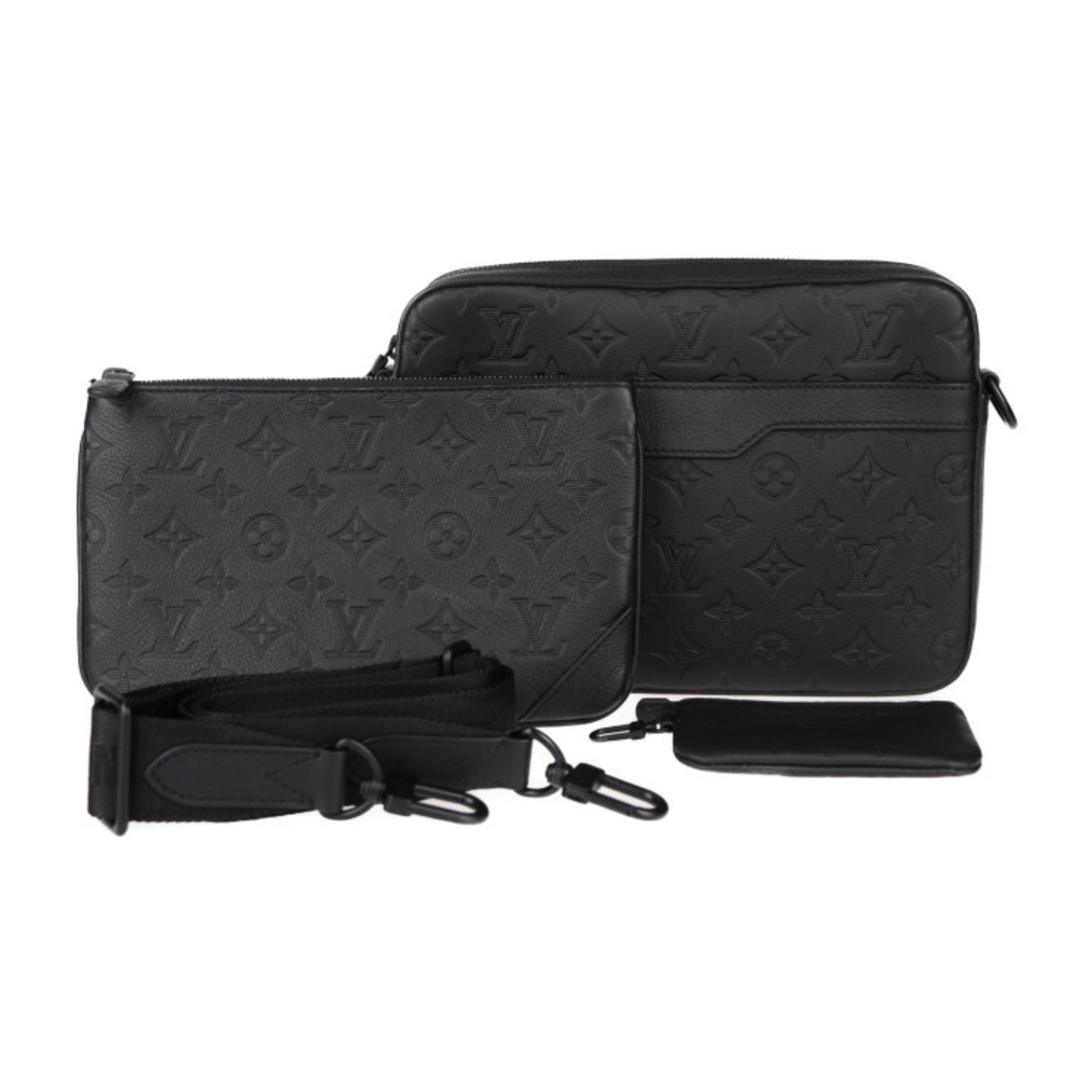 LOUIS VUITTON Louis Vuitton Trio Monogram Shadow Shoulder Bag M46602 Calf Leather Black Crossbody