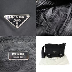 PRADA Prada Bag Shoulder 1BD671 Nylon Leather Black Flap Crossbody Triangle Plate