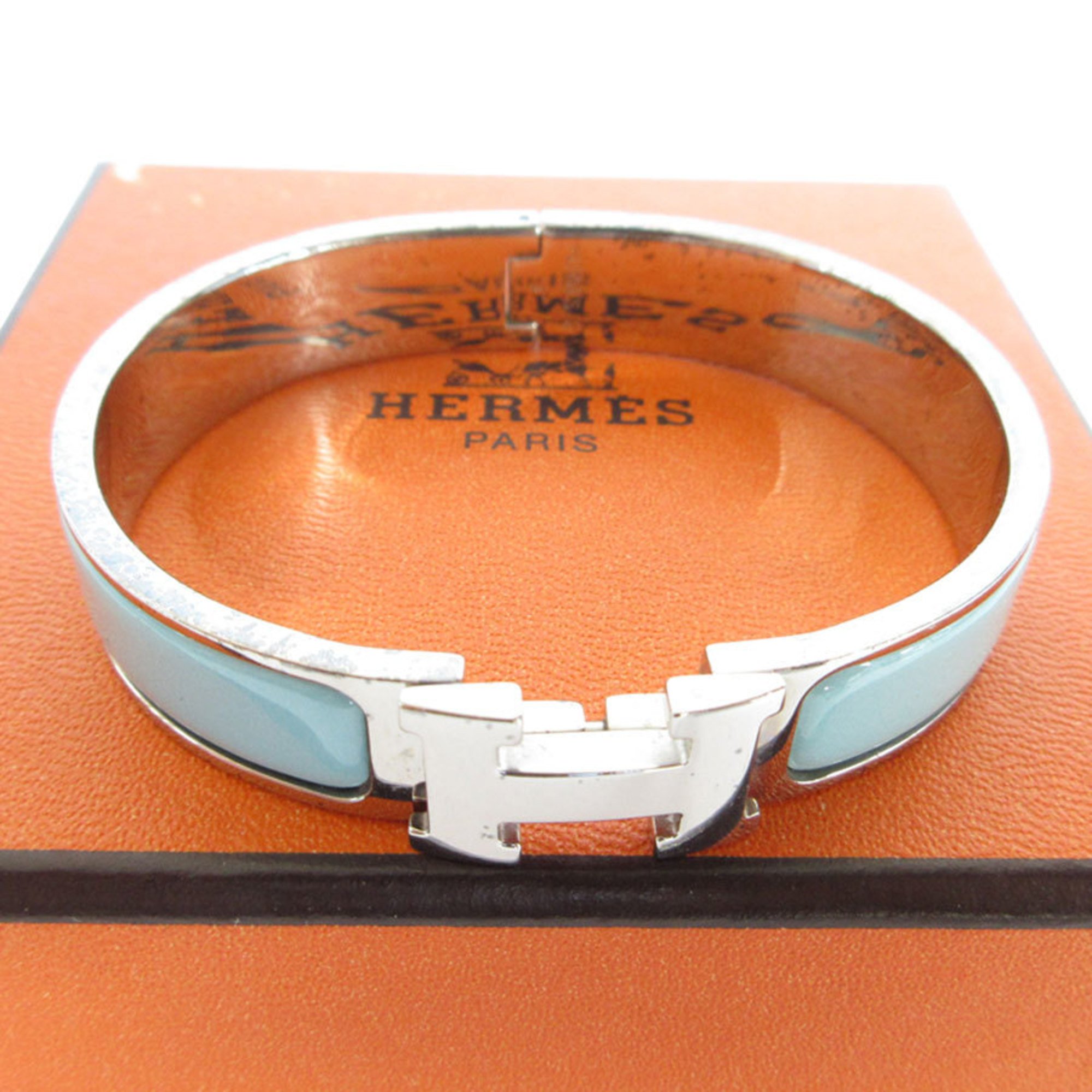 Hermes HERMES Bangle Bracelet Click Clack H Metal Enamel Silver Light Blue Women's s0398