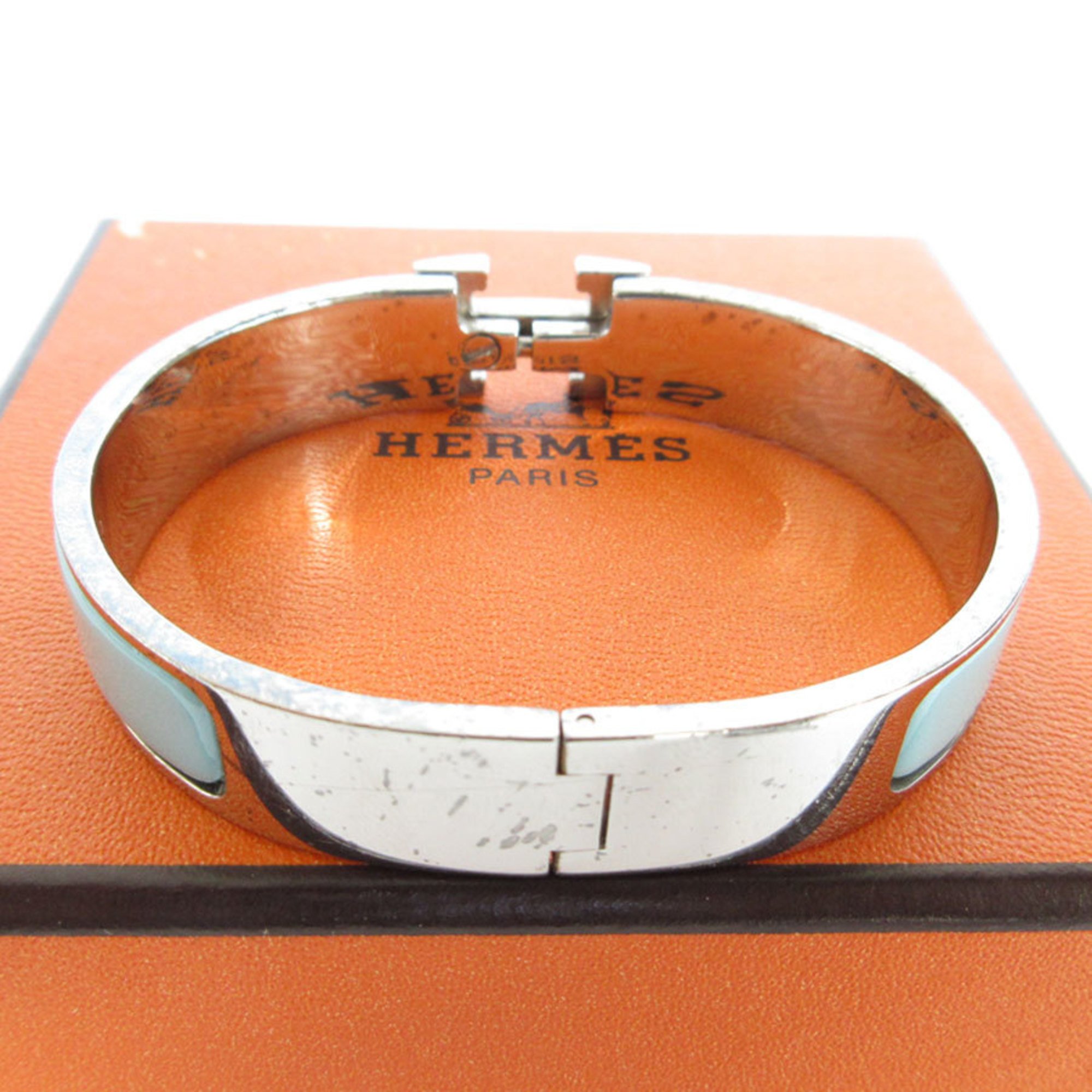 Hermes HERMES Bangle Bracelet Click Clack H Metal Enamel Silver Light Blue Women's s0398