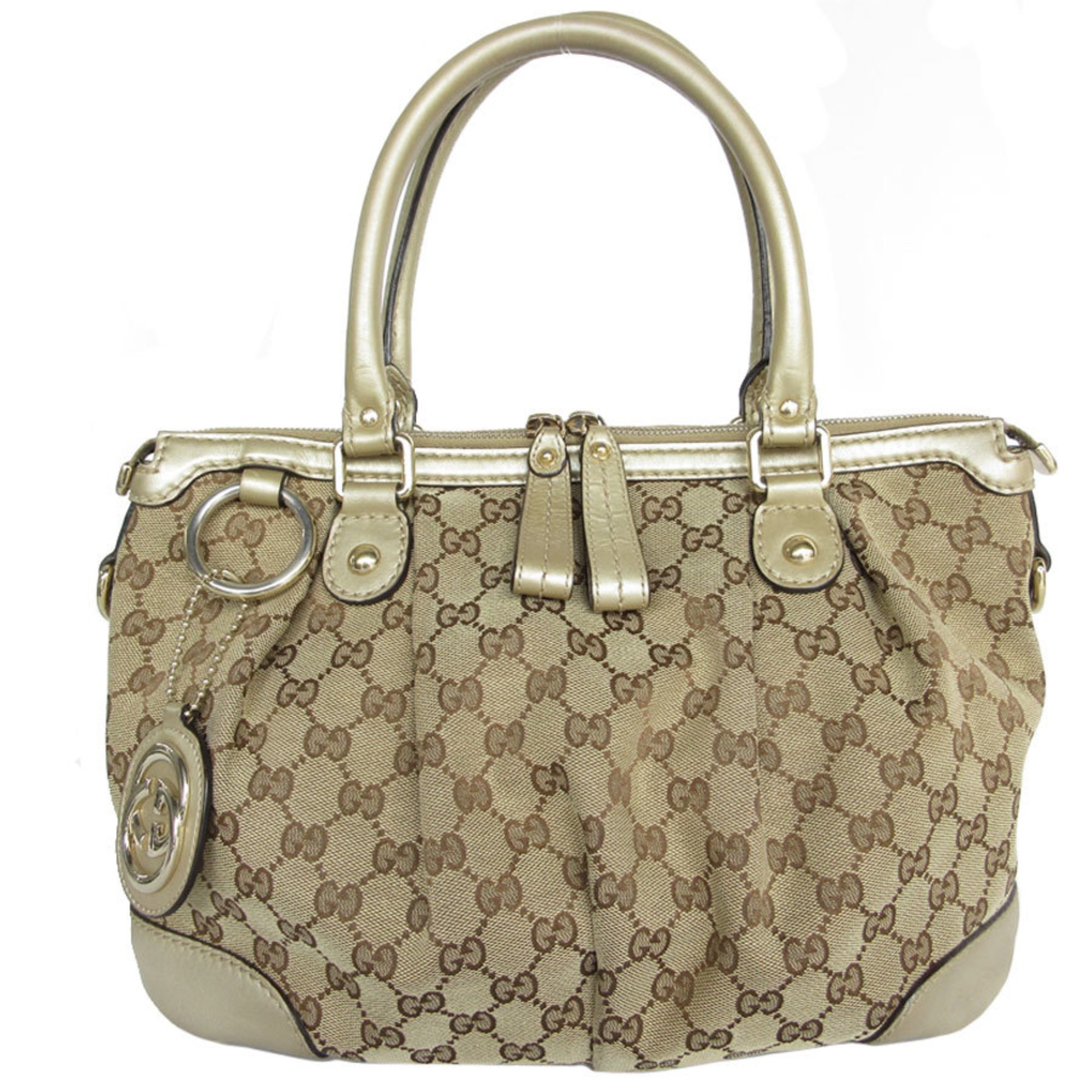 Gucci GUCCI Handbag GG Canvas Leather Beige Gold Light Women's 247902 s0375g