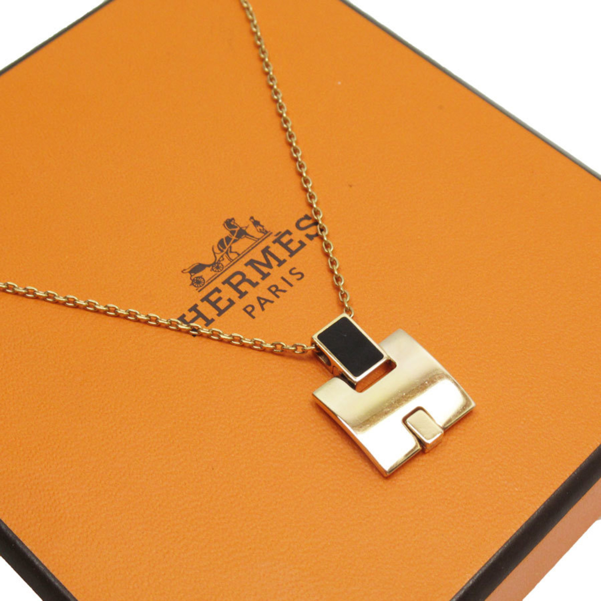 Hermes HERMES Necklace Eileen Metal Pink Gold Black Women's w0783g