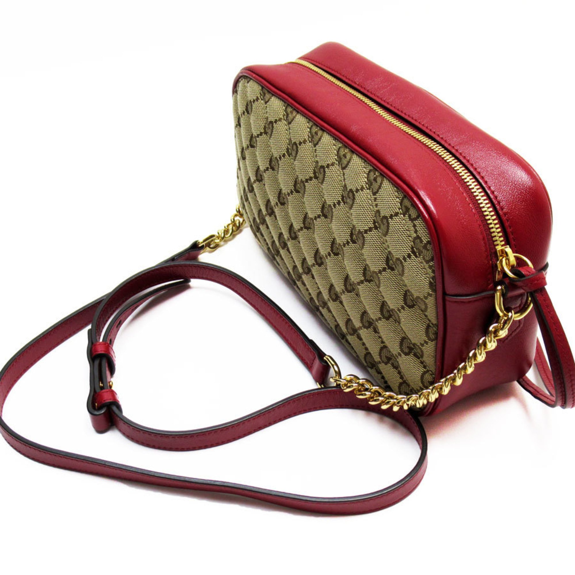 GUCCI Shoulder Bag GG Marmont Canvas Leather Brown Dark Red Women's 447632 w0761a