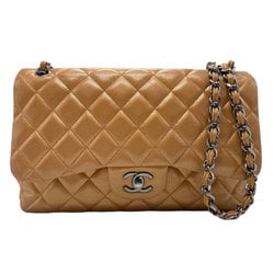 CHANEL Shoulder Bag Matelasse Double Flap Caviar Skin Leather Light Bronze Women's z2597