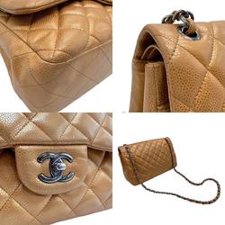 CHANEL Shoulder Bag Matelasse Double Flap Caviar Skin Leather Light Bronze Women's z2597