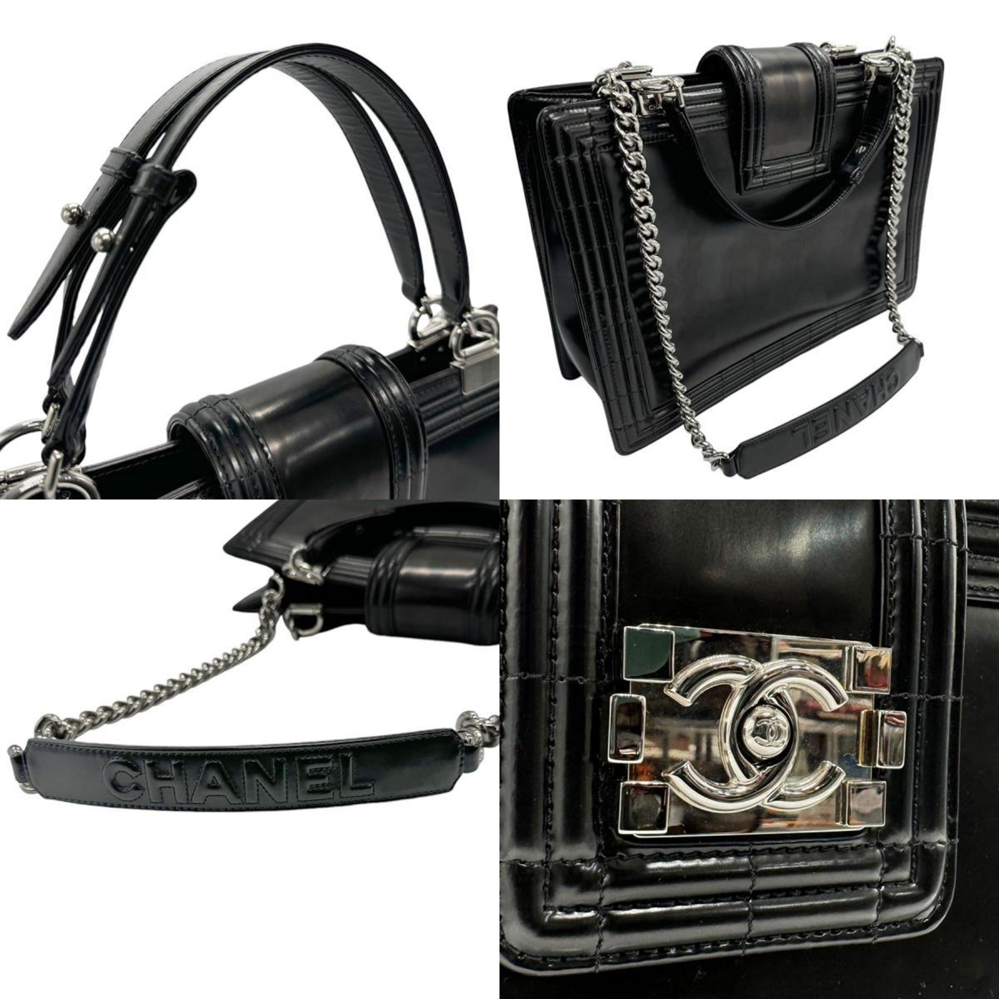 CHANEL Handbag Shoulder Bag Boy Chanel Leather Black Silver Women's n0494