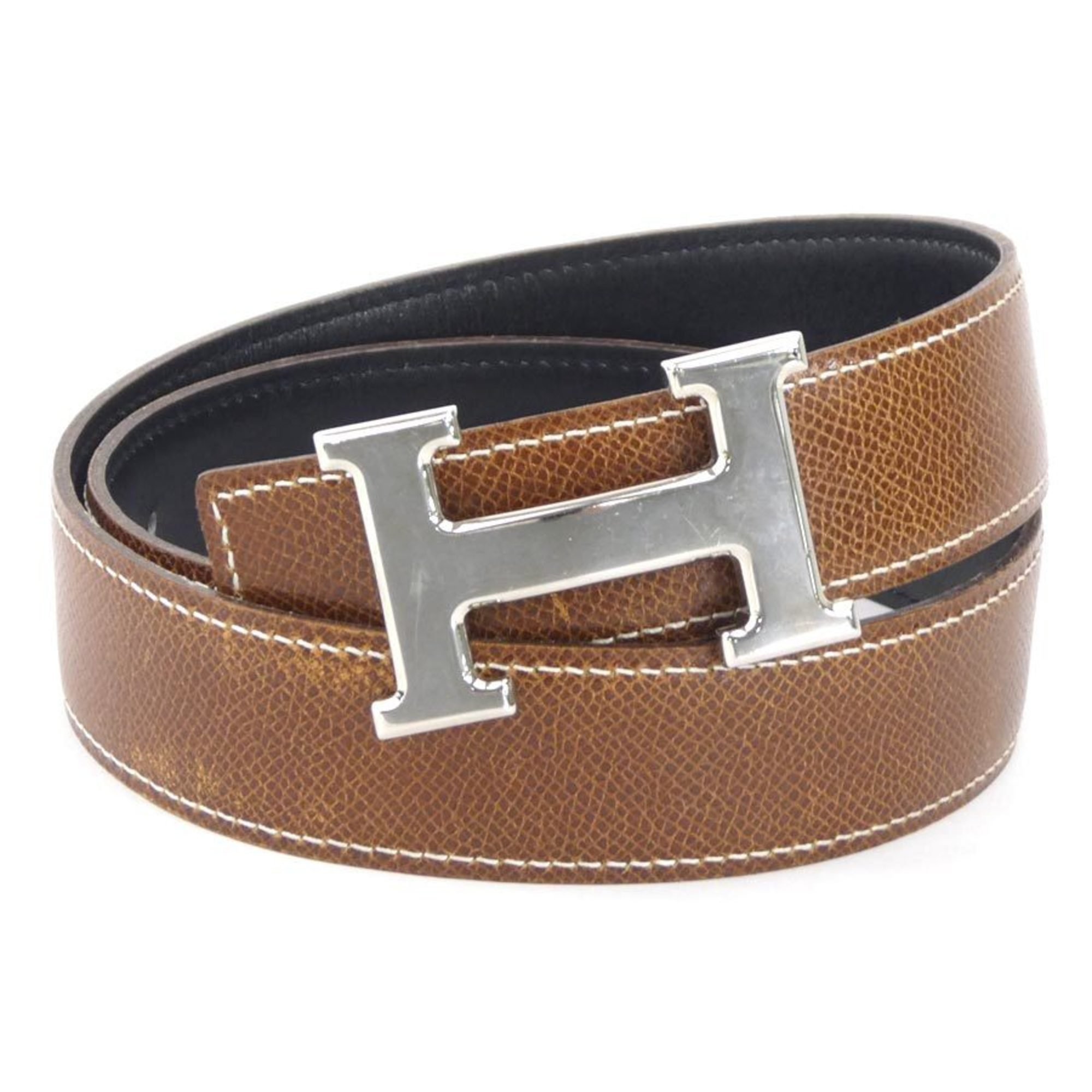 HERMES Belt Constance Cushvel Brown Silver Women's h30610i