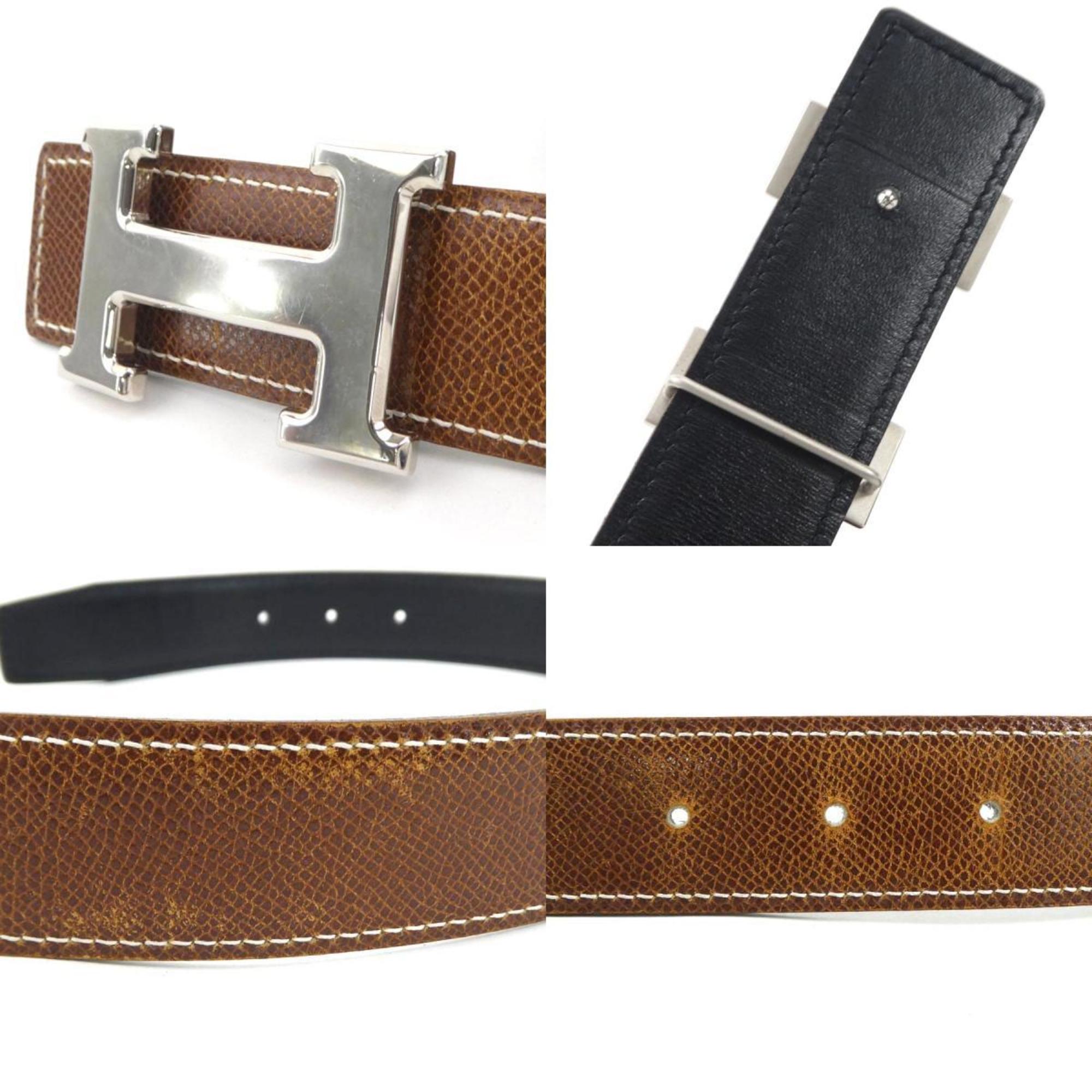 HERMES Belt Constance Cushvel Brown Silver Women's h30610i