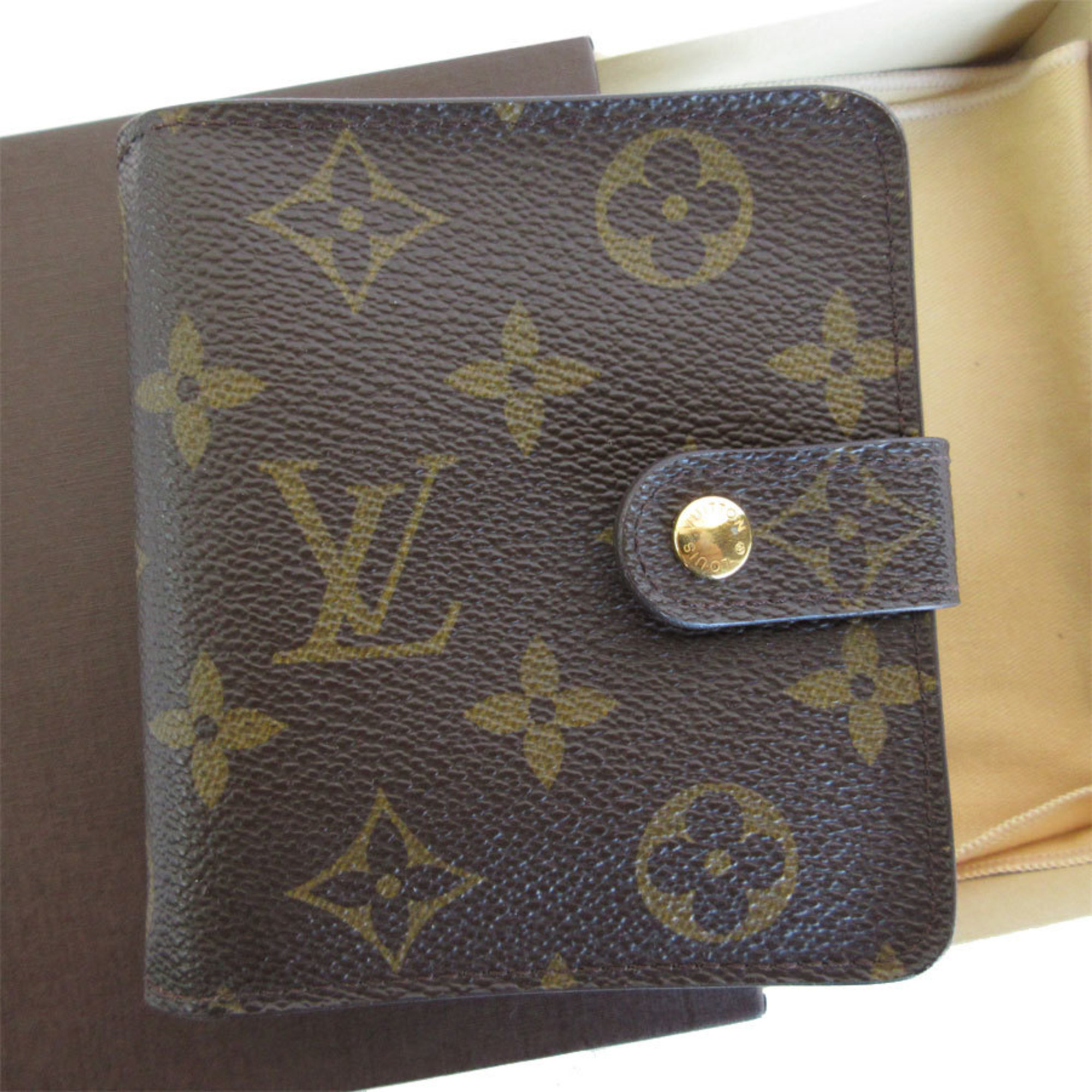 Louis Vuitton LOUIS VUITTON Bi-fold wallet Monogram Compact Zip canvas Brown Gold Men's Women's M61667 s0388f