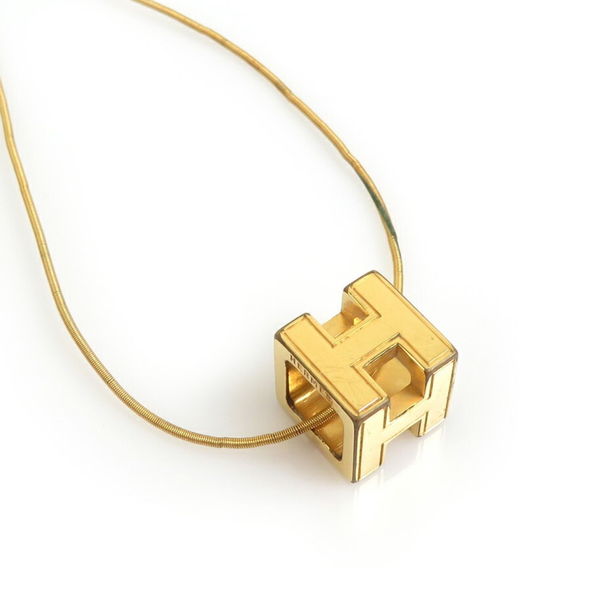 Hermes HERMES Necklace H Cube Cage d'Ash Metal Gold Women's e59348a