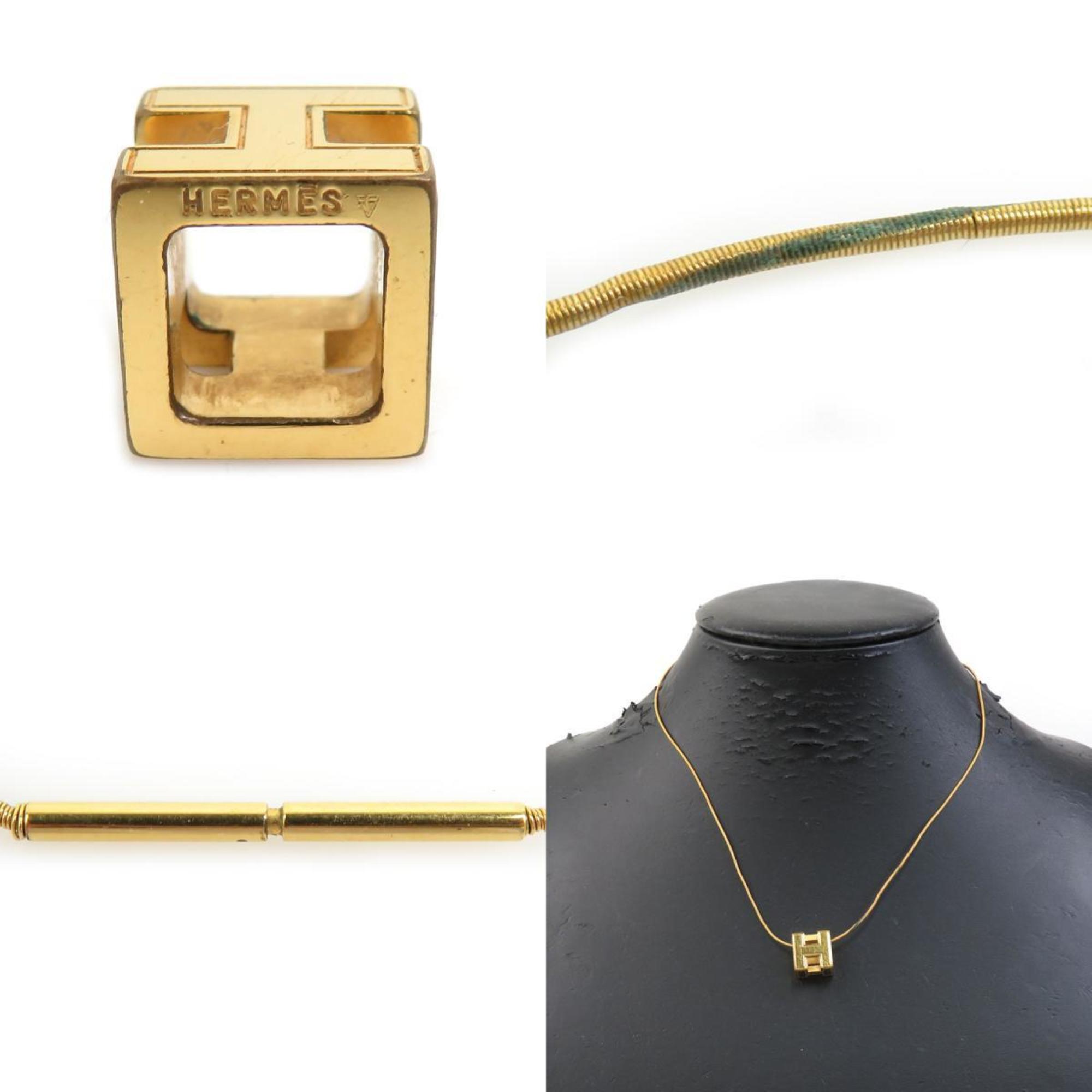 Hermes HERMES Necklace H Cube Cage d'Ash Metal Gold Women's e59348a