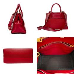 PRADA handbag shoulder bag leather red gold ladies z2575