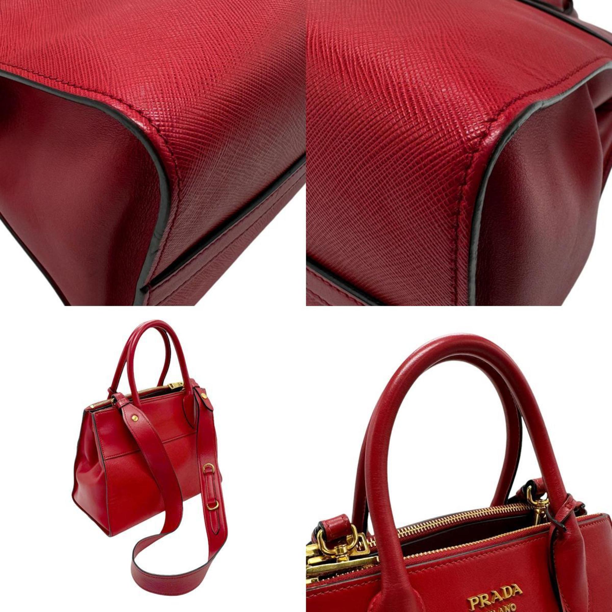 PRADA handbag shoulder bag leather red gold ladies z2575