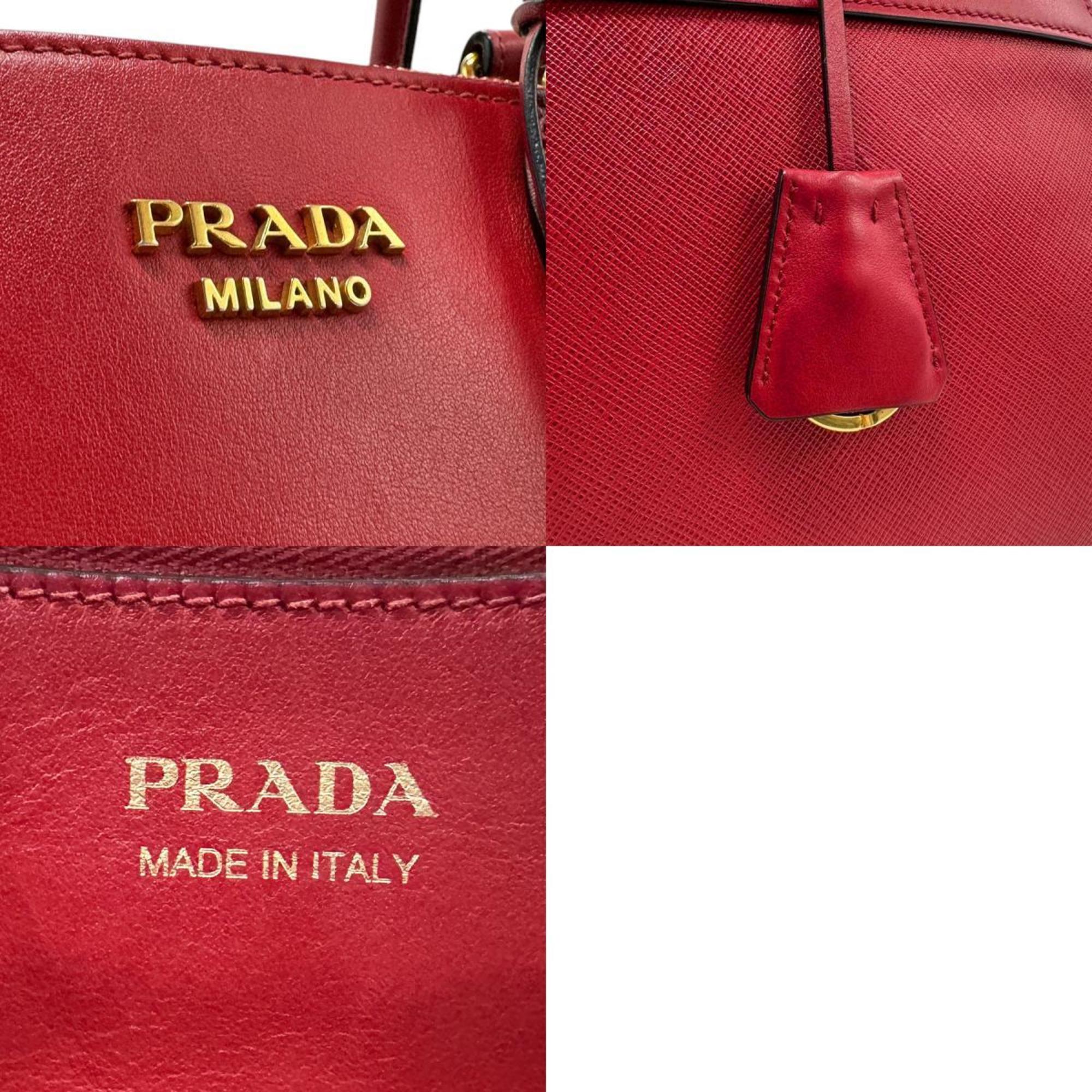 PRADA handbag shoulder bag leather red gold ladies z2575