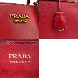 PRADA handbag shoulder bag leather red gold ladies z2575