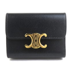 CELINE Tri-fold Wallet Triomphe Leather Black Men's Women's h30605i