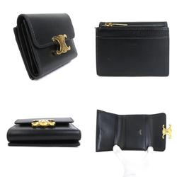 CELINE Tri-fold Wallet Triomphe Leather Black Men's Women's h30605i