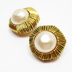 CHANEL Earrings Metal Faux Pearl Gold Off-White Women's w0788a