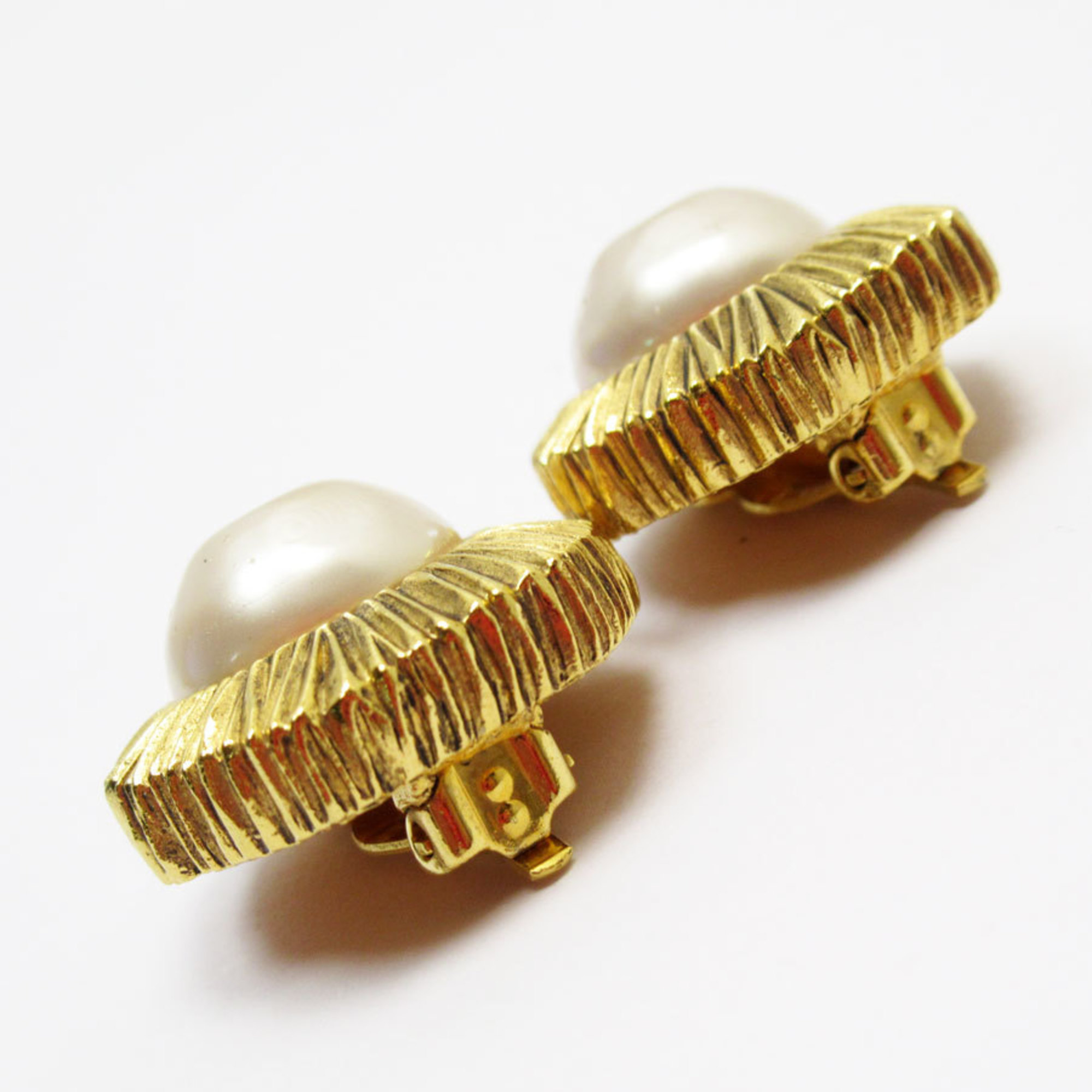 CHANEL Earrings Metal Faux Pearl Gold Off-White Women's w0788a