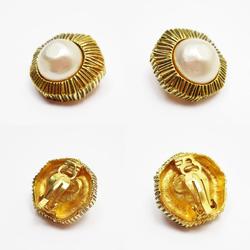 CHANEL Earrings Metal Faux Pearl Gold Off-White Women's w0788a