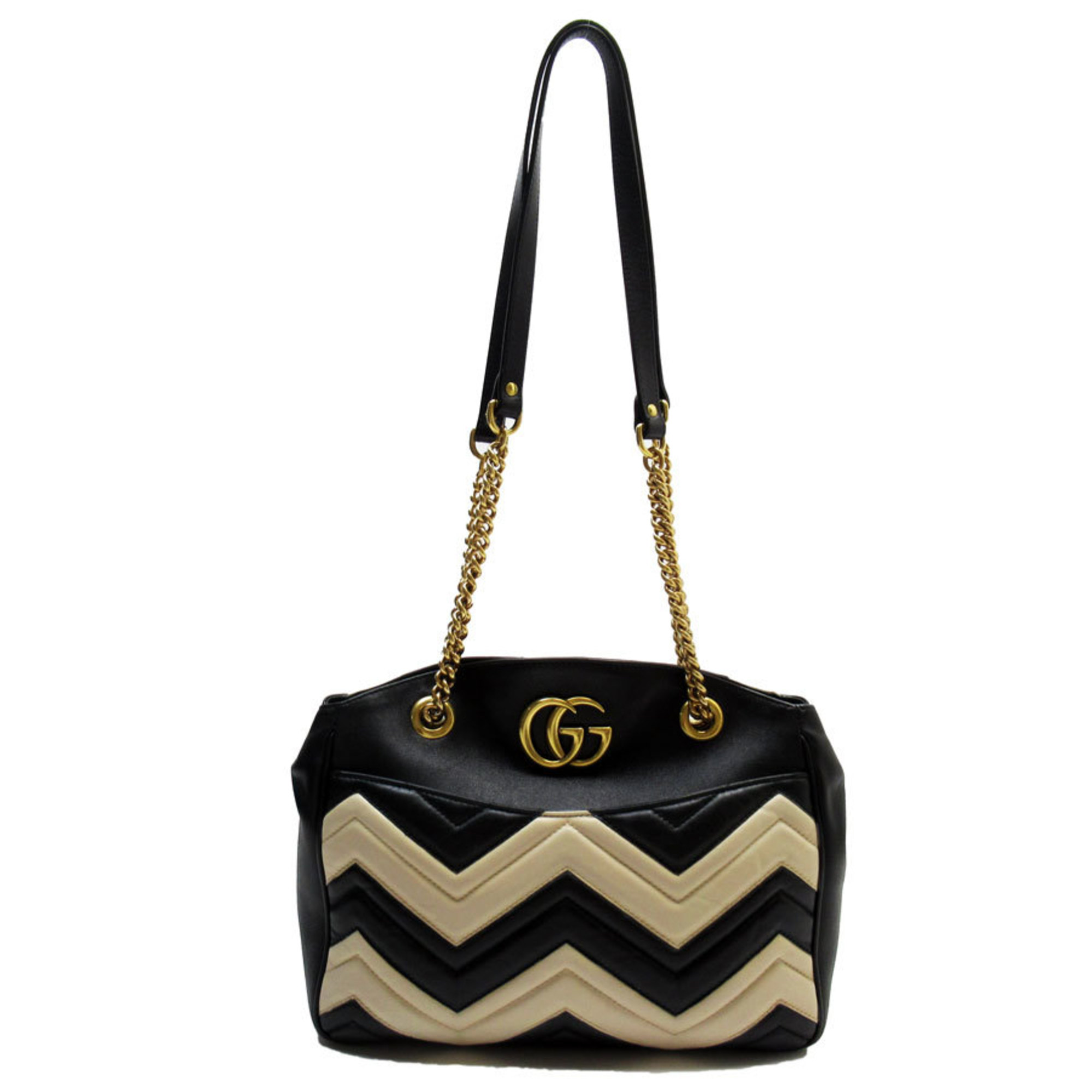 GUCCI Shoulder Bag GG Marmont Leather Black Light Beige Gold Women's 443501 w0767a