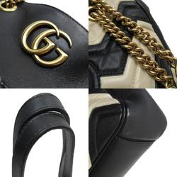 GUCCI Shoulder Bag GG Marmont Leather Black Light Beige Gold Women's 443501 w0767a