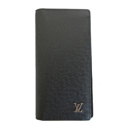 Louis Vuitton LOUIS VUITTON Bi-fold long wallet Taiga Portefeuille Brazza Black Silver Men's s0389j