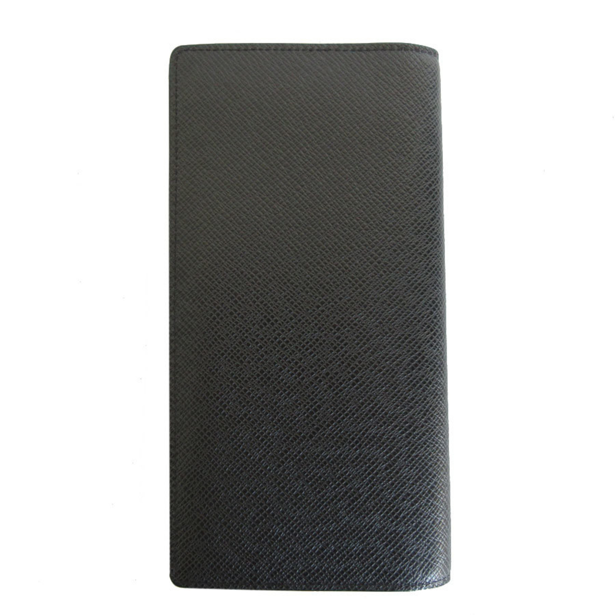 Louis Vuitton LOUIS VUITTON Bi-fold long wallet Taiga Portefeuille Brazza Black Silver Men's s0389j